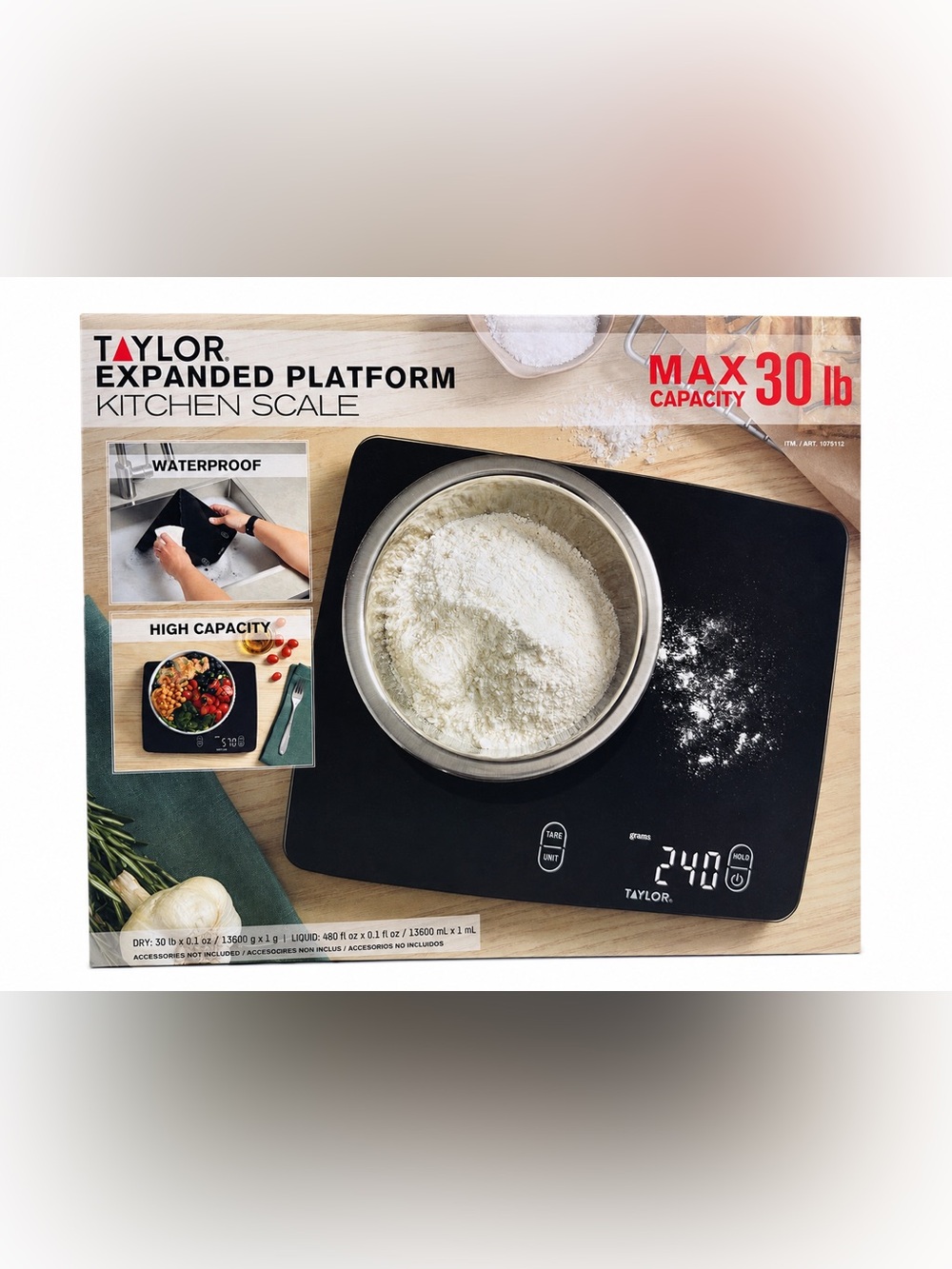 Taylor Expanded Platform Waterproof Digital Kitchen Scale 30 lb Black